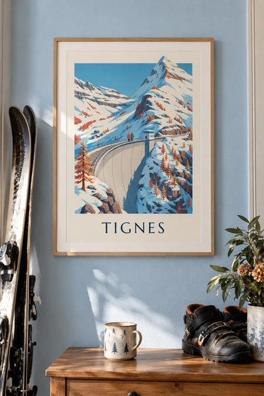 Poster Tignes, la grande diga in inverno : incorniciato alla parete