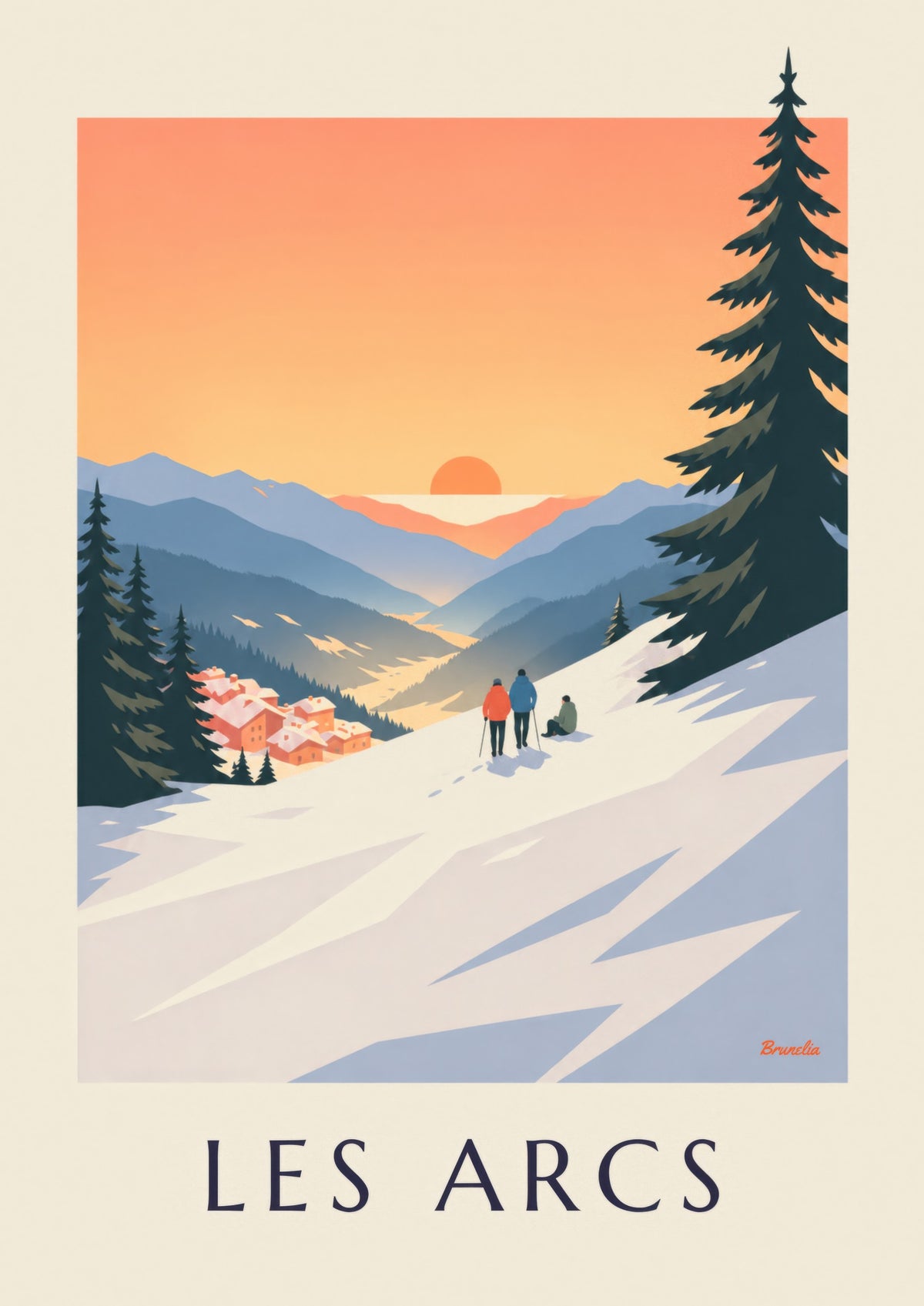 Poster Les Arcs, Sonnenuntergang über Arc 1800