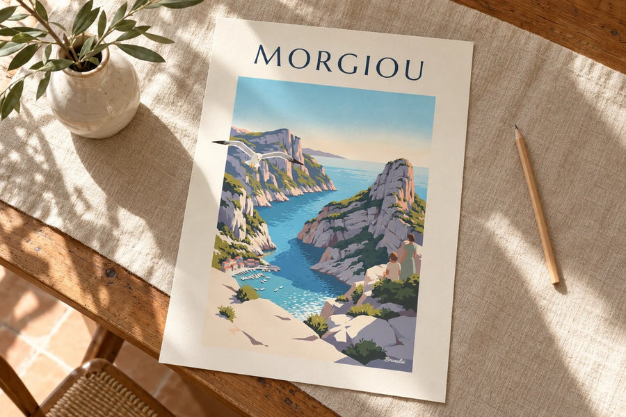 Affiche calanque de Morgiou à Marseille : posée sur une table