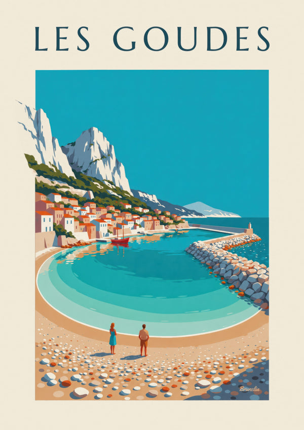 Affiche port des Goudes à Marseille, crique et digue