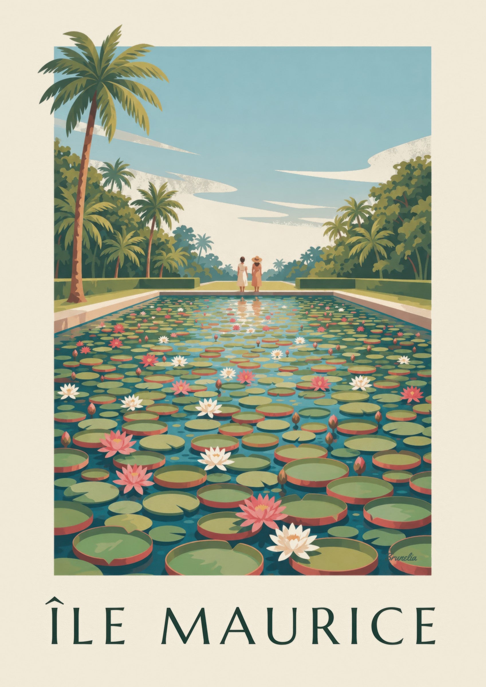 Plakat Mauritius Riesenseerosen (Titel ÎLE MAURICE): Detail in Nahaufnahme