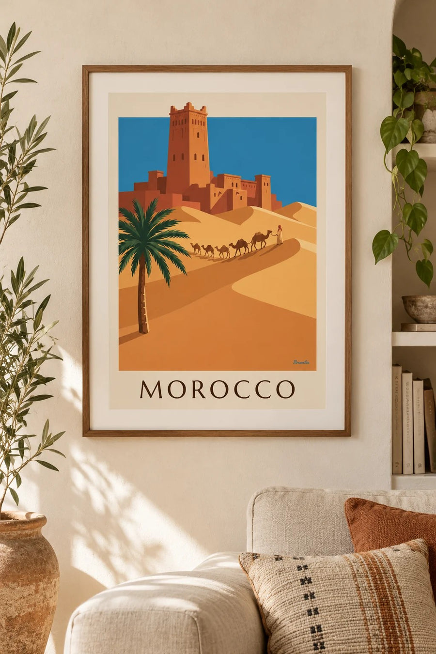 Poster casbah e carovana di cammelli nel deserto marocchino: piccolo formato A4 incorniciato
