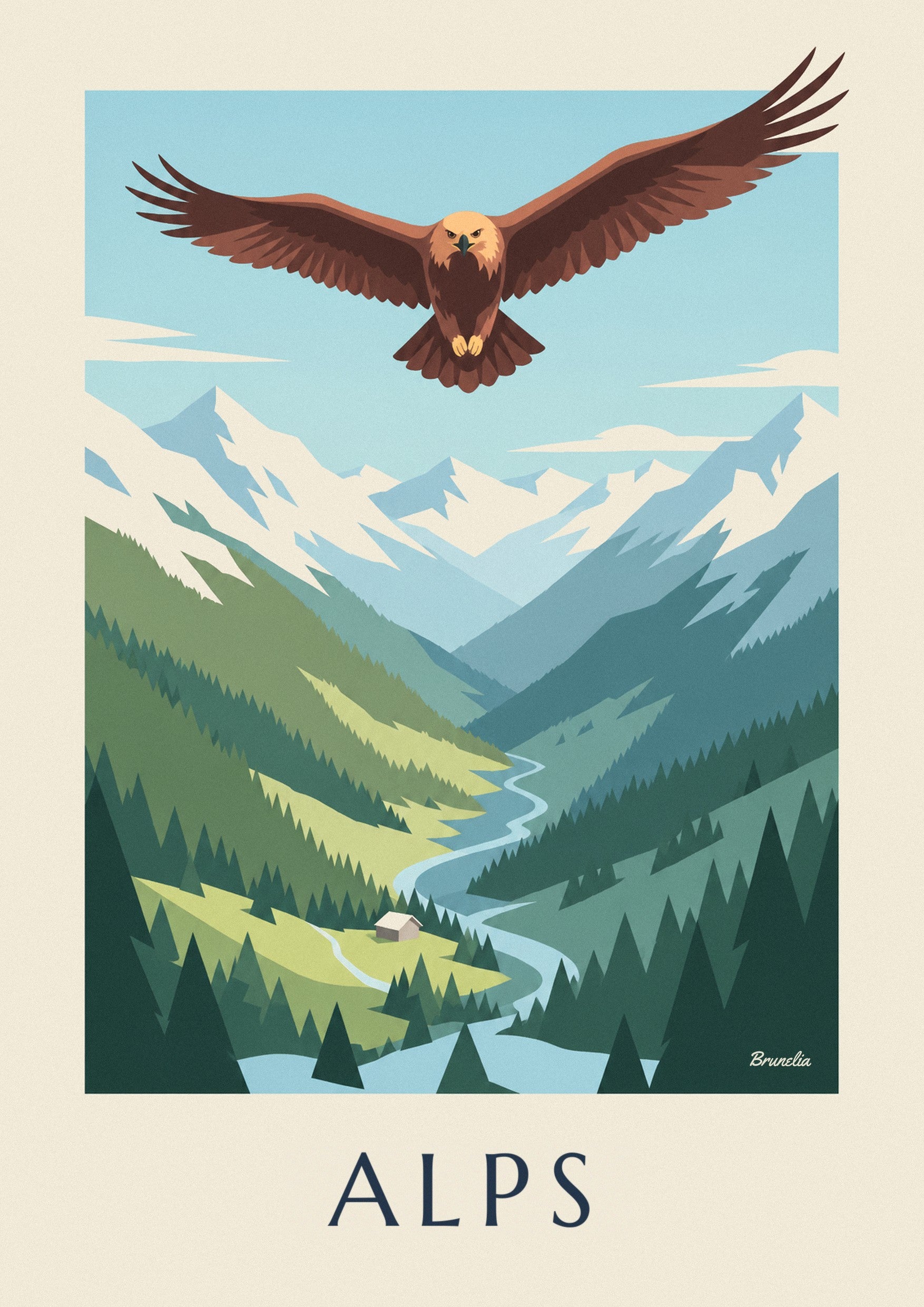 Poster Steinadler über einem Alpental: Detail in Nahaufnahme