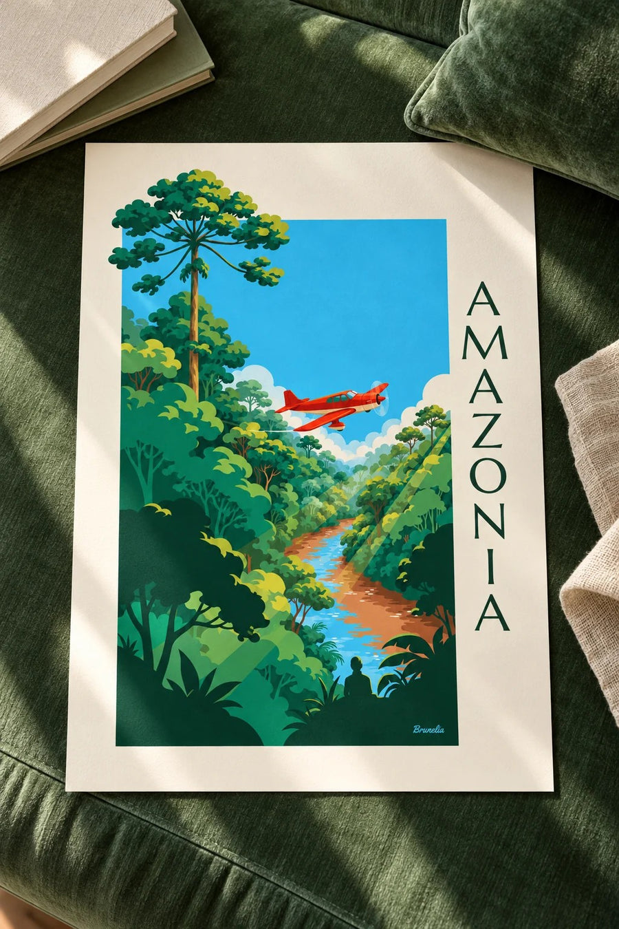Poster Propellerflugzeug über dem Amazonas-Regenwald: auf einem Tisch