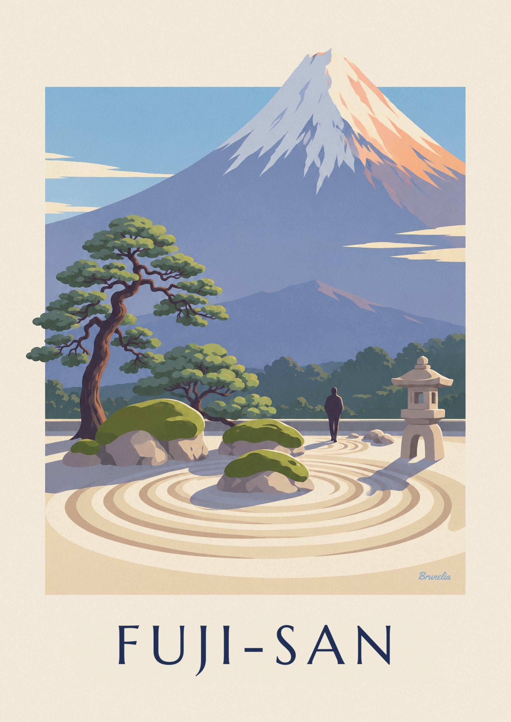 Poster japanischer Zen-Garten vor dem Fuji: Detail in Nahaufnahme