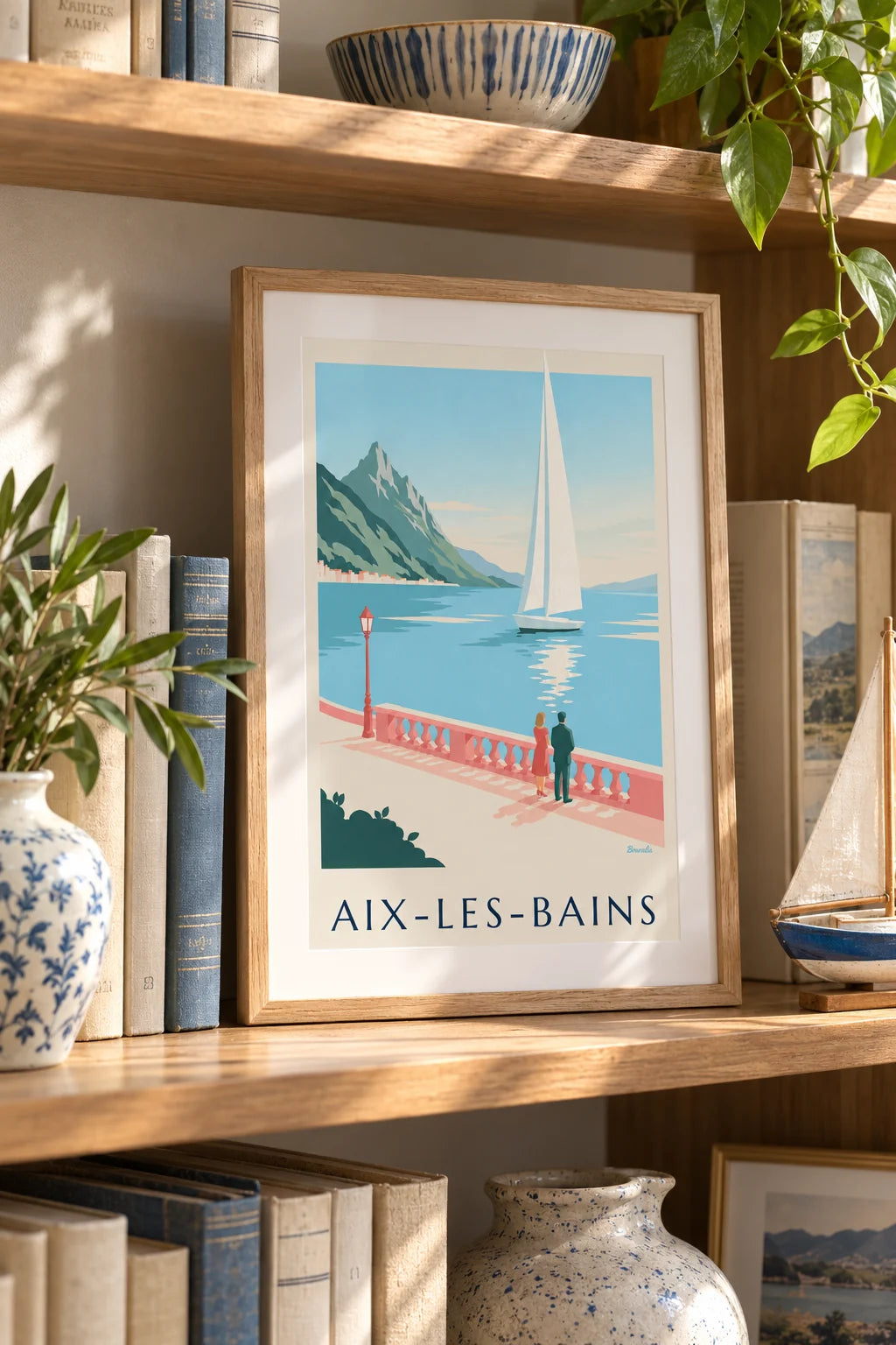 Office: Sailboat on Lake Bourget in Aix-les-Bains poster on the wall