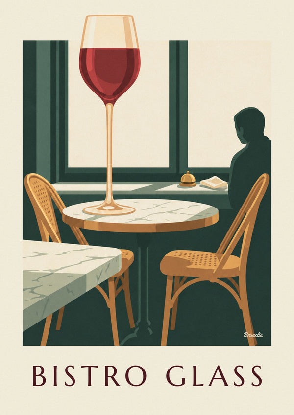 Parisian bistro table red wine glass poster