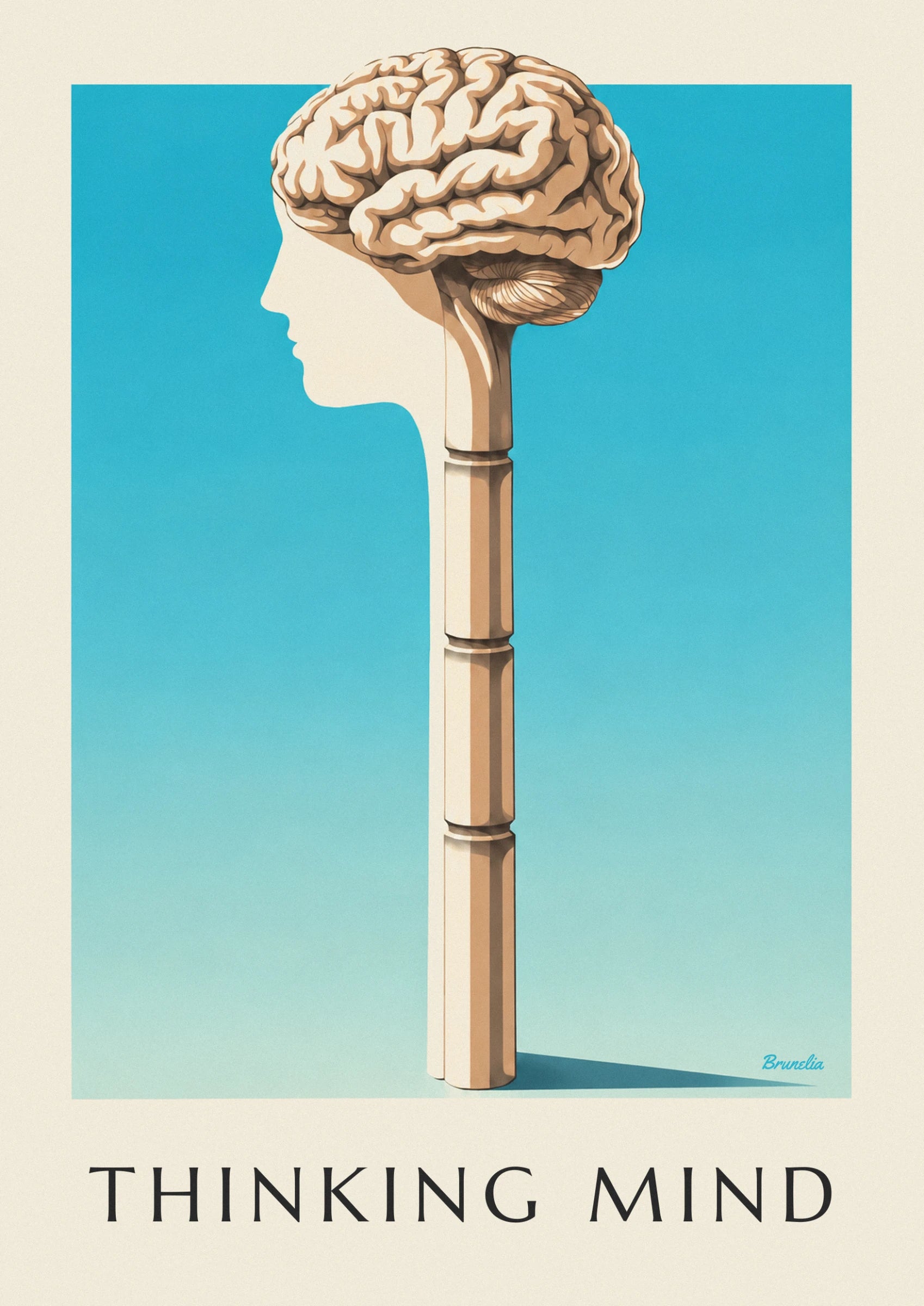 Affiche planche anatomique du cerveau humain de profil : détail en gros plan