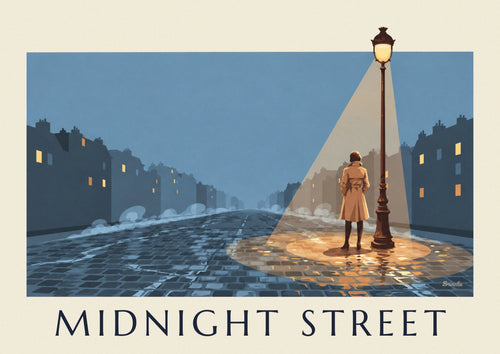 Poster of a woman in a trench coat under a streetlamp at night: the full poster