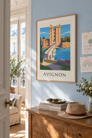 Poster del ponte Saint-Bénézet e del Palazzo dei Papi ad Avignone: incorniciato al muro