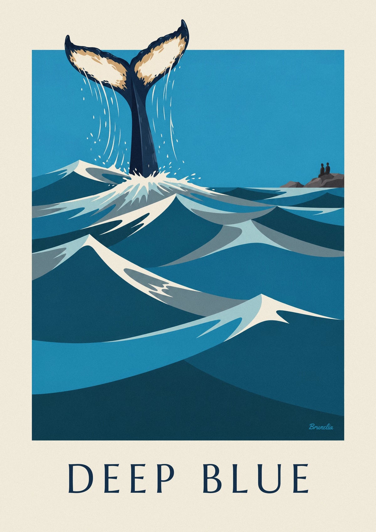 Poster megattera che si immerge nell'oceano, con la coda sollevata