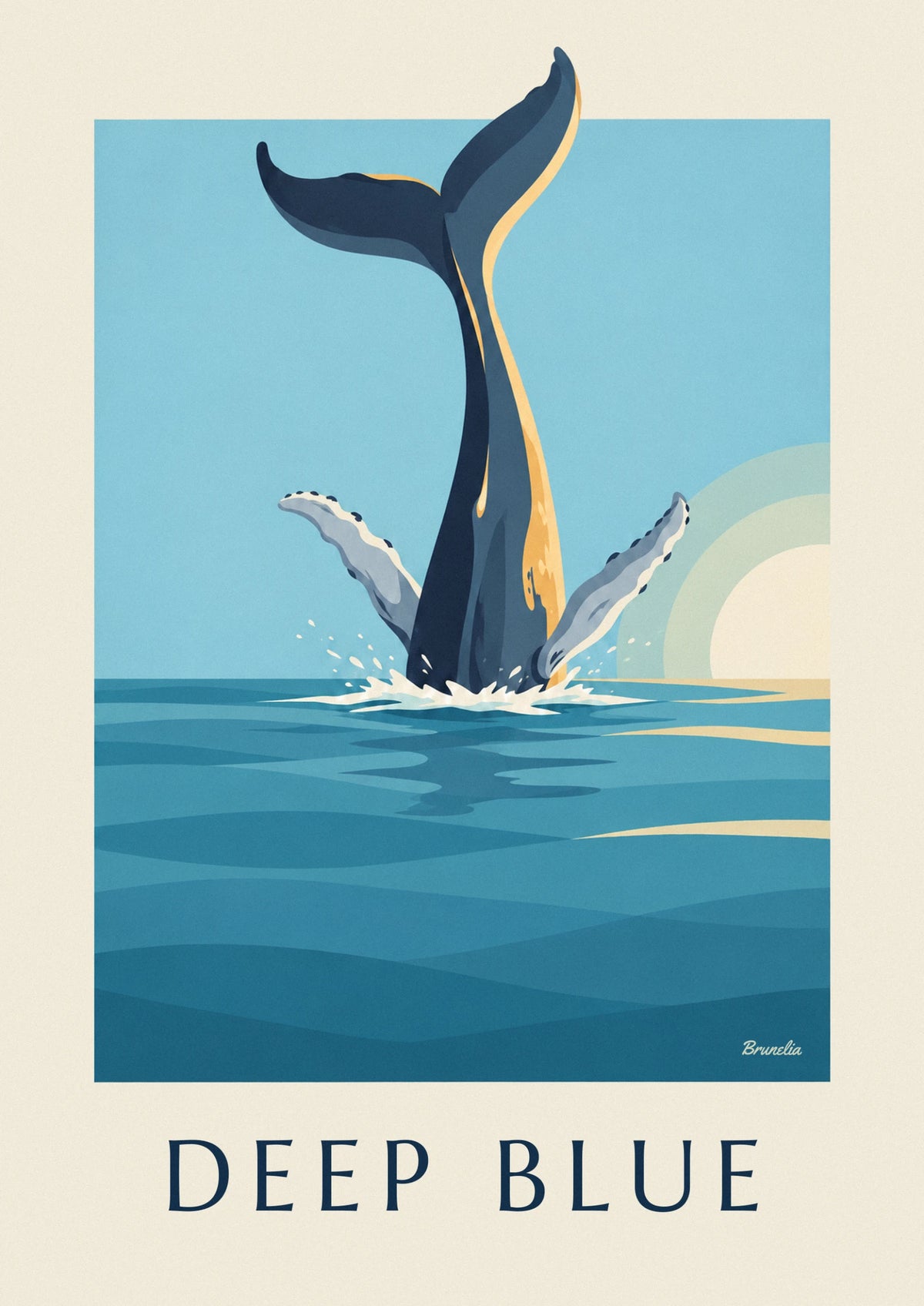 Humpback whale diving with raised tail poster