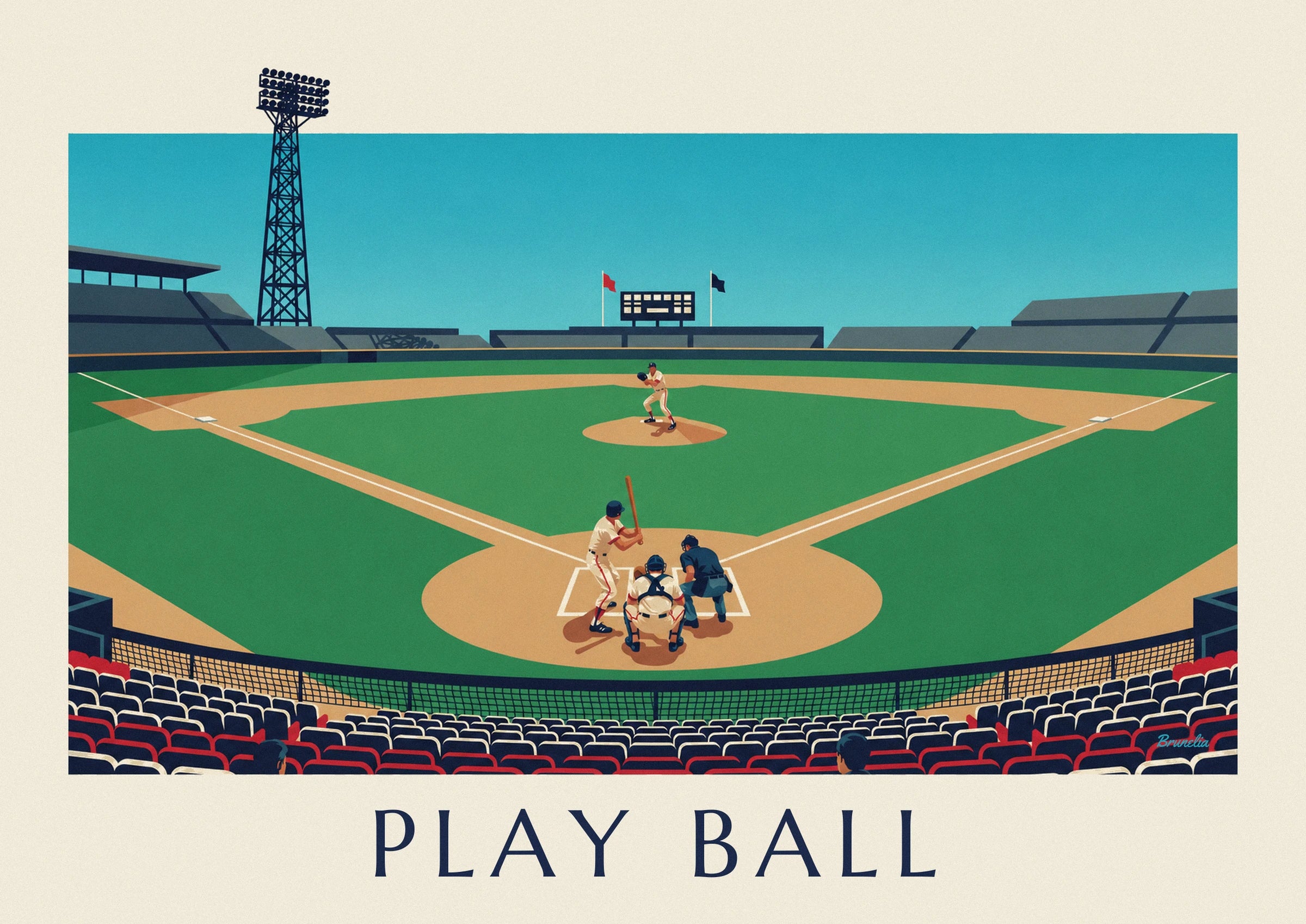 Poster partita di baseball vista dagli spalti in un pomeriggio: dettaglio in primo piano