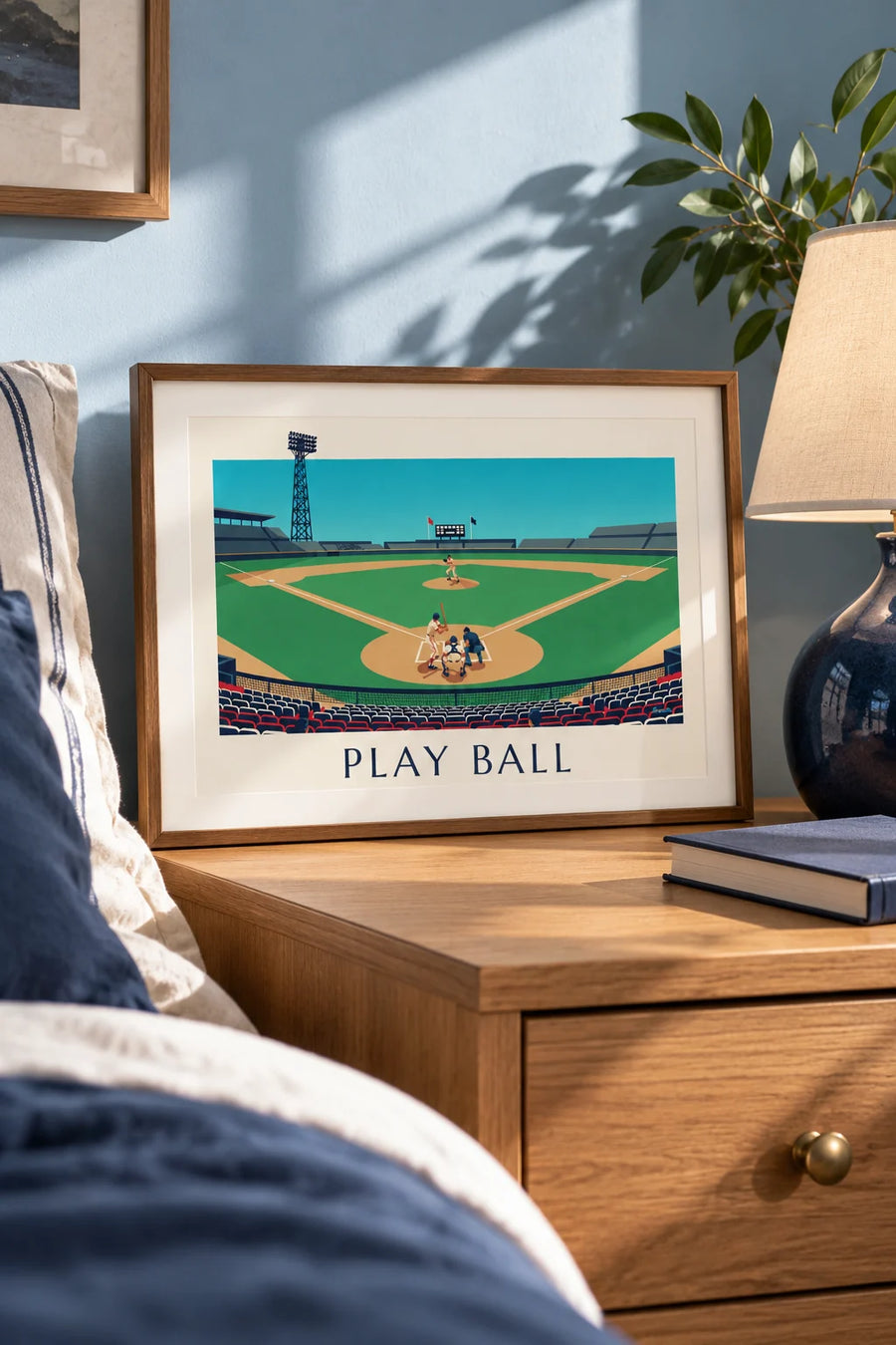 Affiche match de baseball vu des tribunes un après-midi : petit format A4 encadré