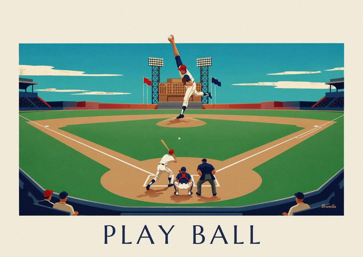 Affiche match de baseball vu des tribunes un après-midi