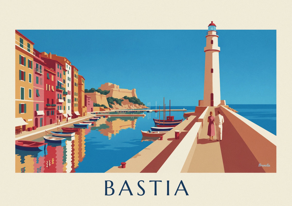 Bastia Old Port and colorful Corsican facades poster