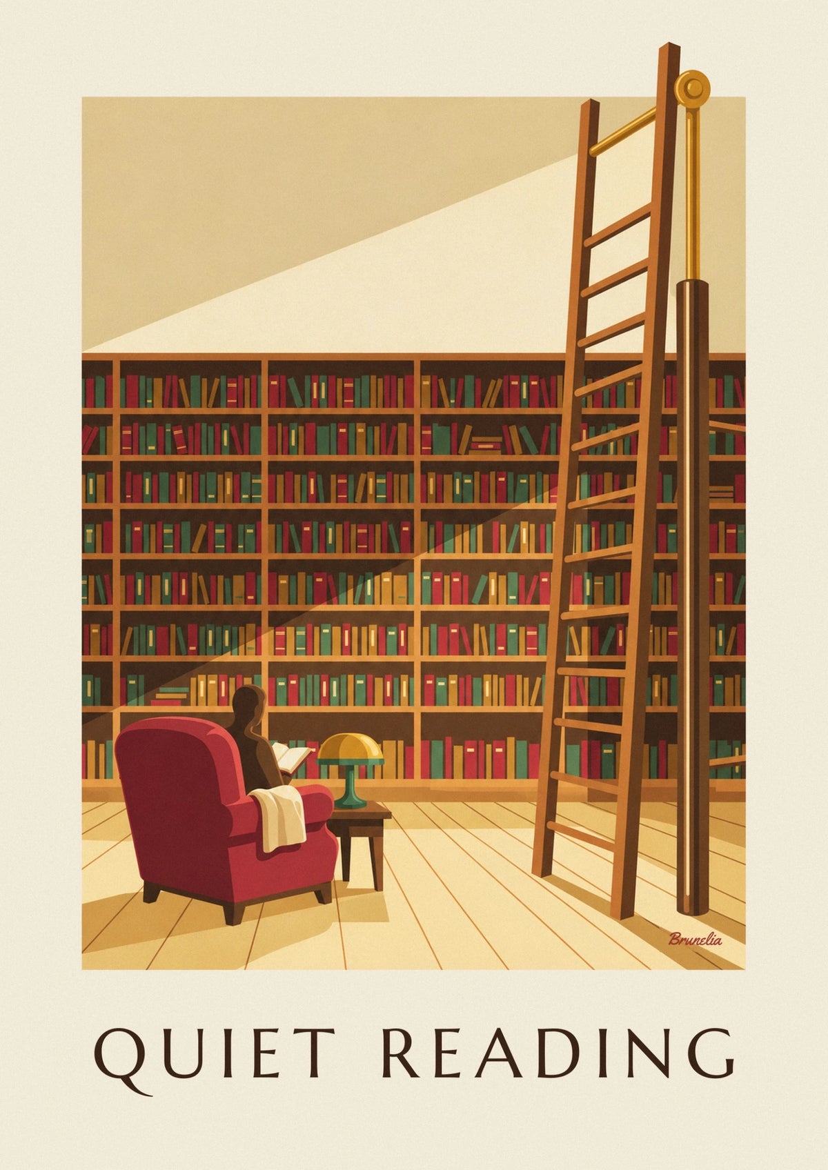 Wooden library and sliding ladder poster
