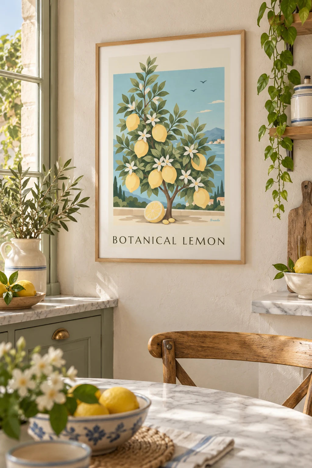 Citrus limon lemon tree botanical plate poster on the wall