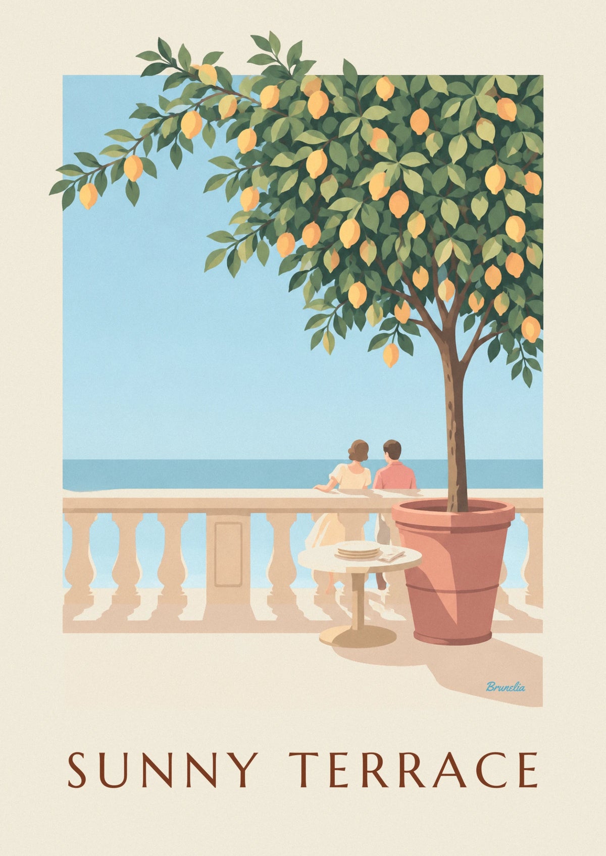 Potted lemon tree on a Mediterranean terrace poster