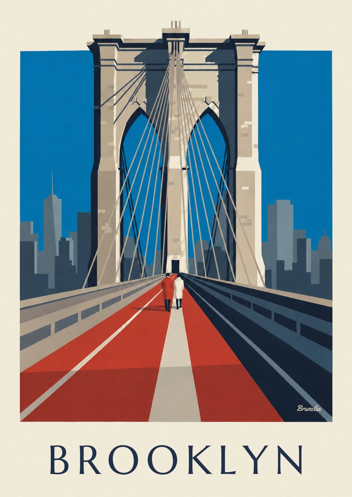 Affiche pont de Brooklyn en perspective depuis sa passerelle