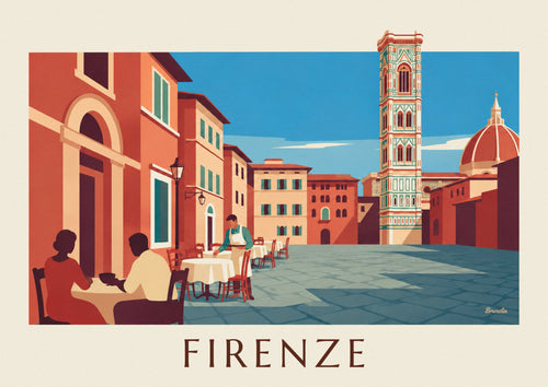 Affiche terrasse de café face au Duomo de Florence : l'affiche entière