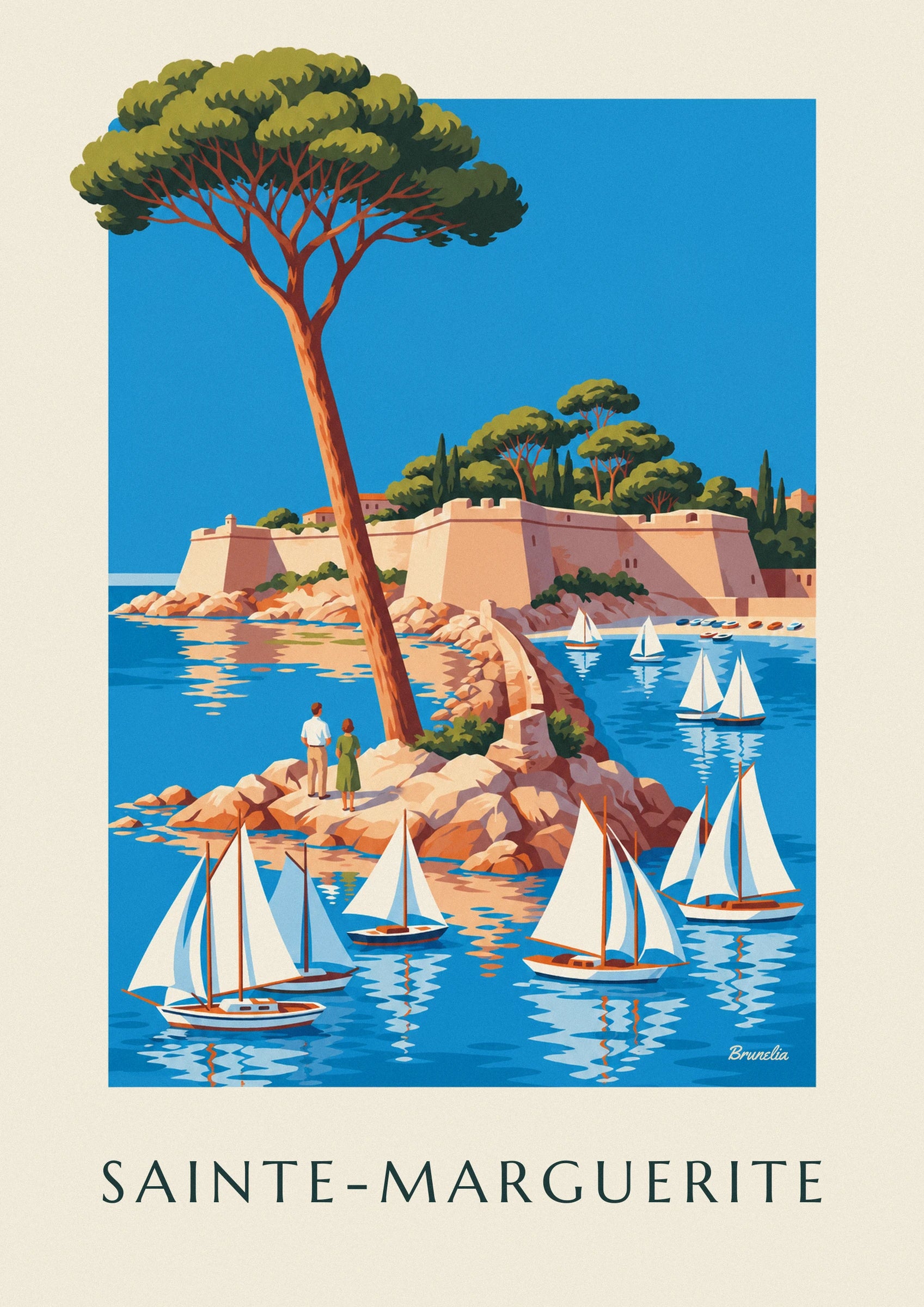 Poster isola di Sainte-Marguerite e forte reale al largo di Cannes: dettaglio in primo piano