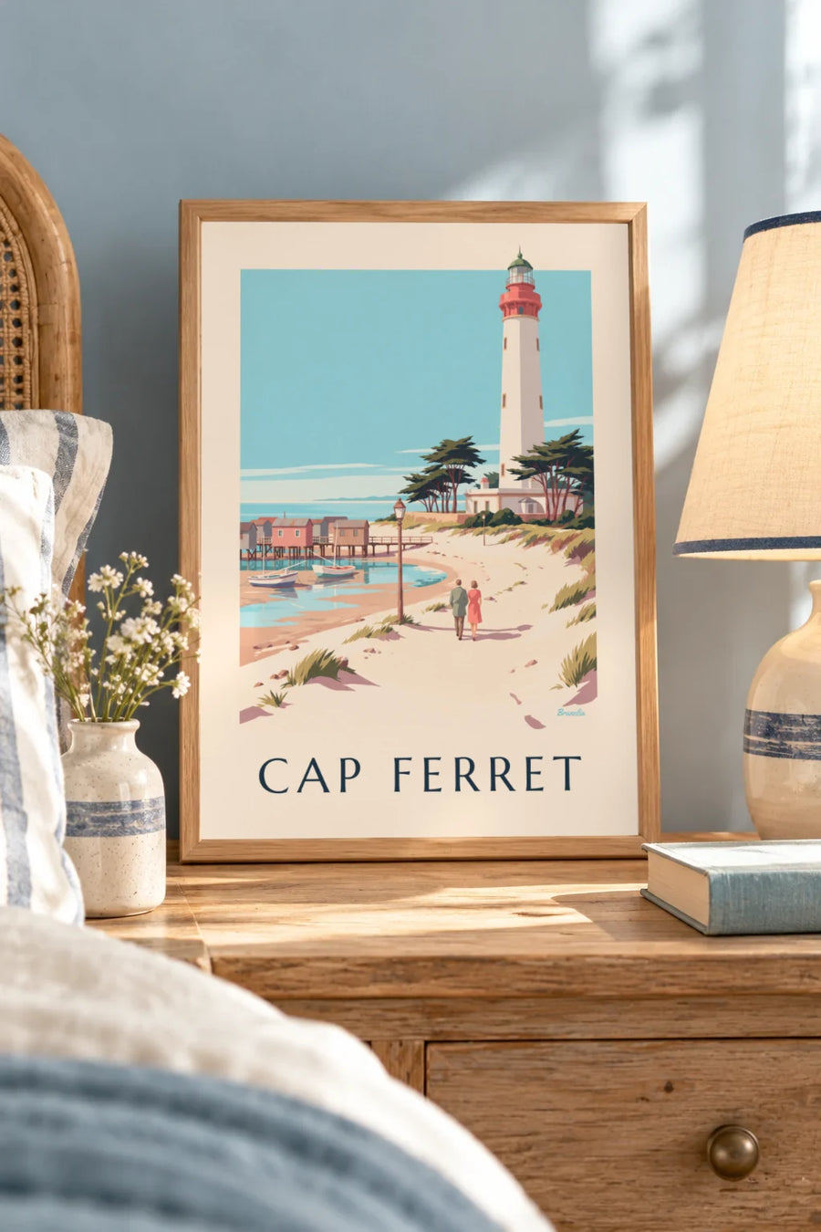 Poster Leuchtturm und Austernhütten am Cap Ferret: kleines Format A4 gerahmt