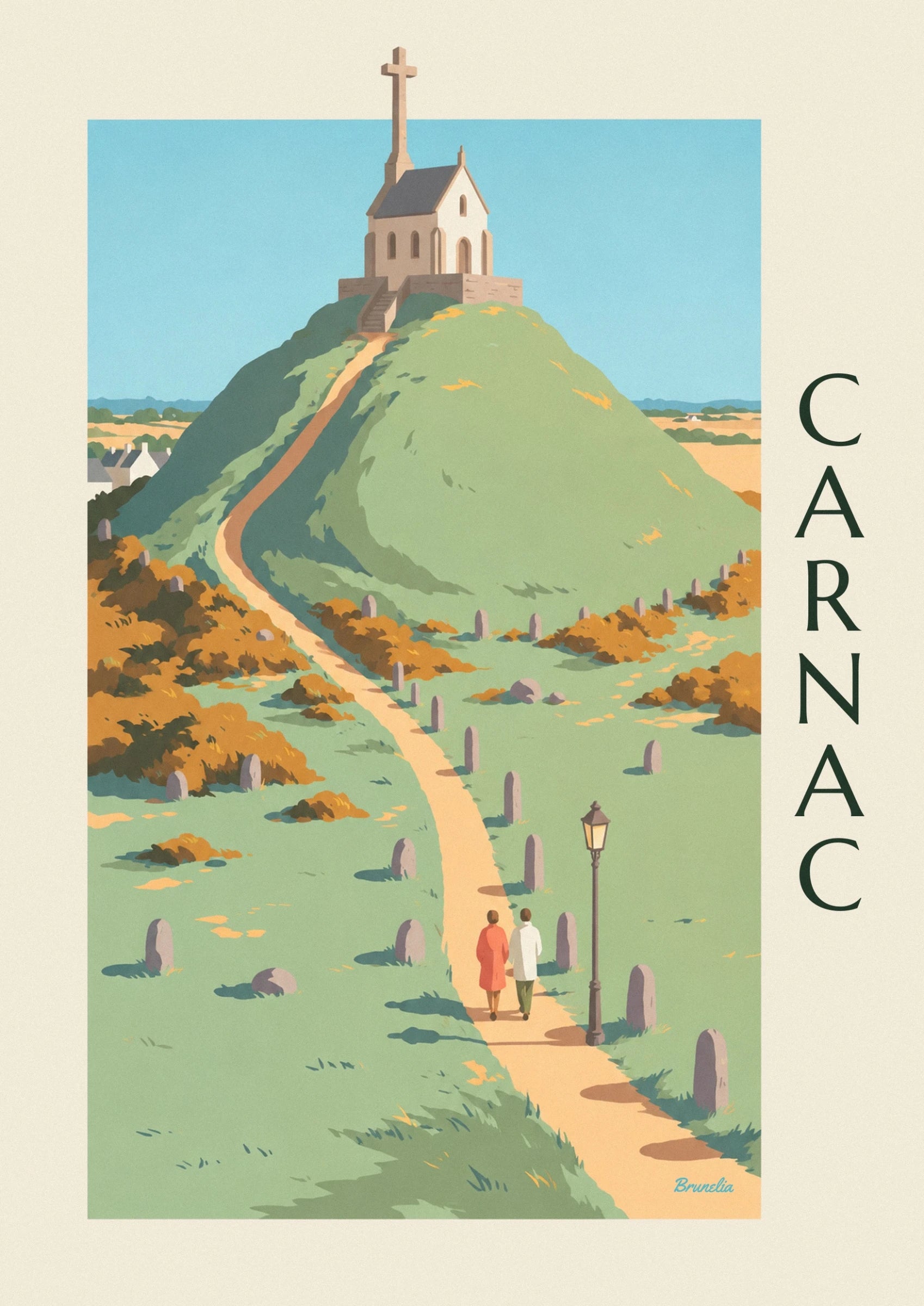 La chapelle blanche et sa grande croix, au sommet d'un escalier de pierre