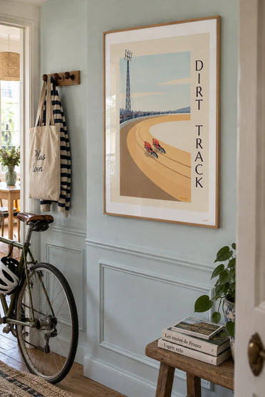 Affiche course de speedway sur piste en terre : encadrée au mur