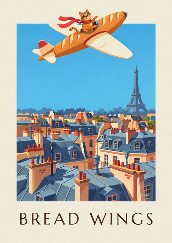 Cat pilot baguette airplane poster