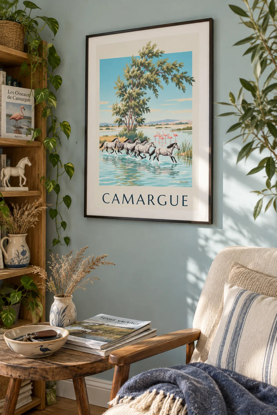 Poster Camargue-Pferde im Galopp durch die Sümpfe: gerahmt an der Wand