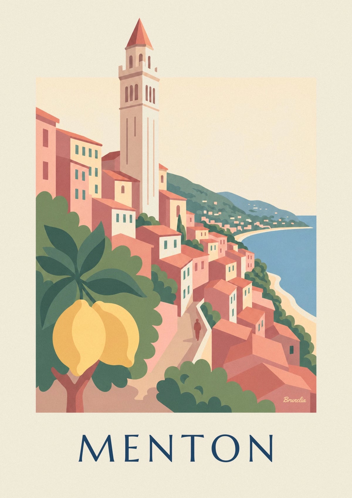 Affiche citron de Menton et vieille ville sur la Côte d'Azur