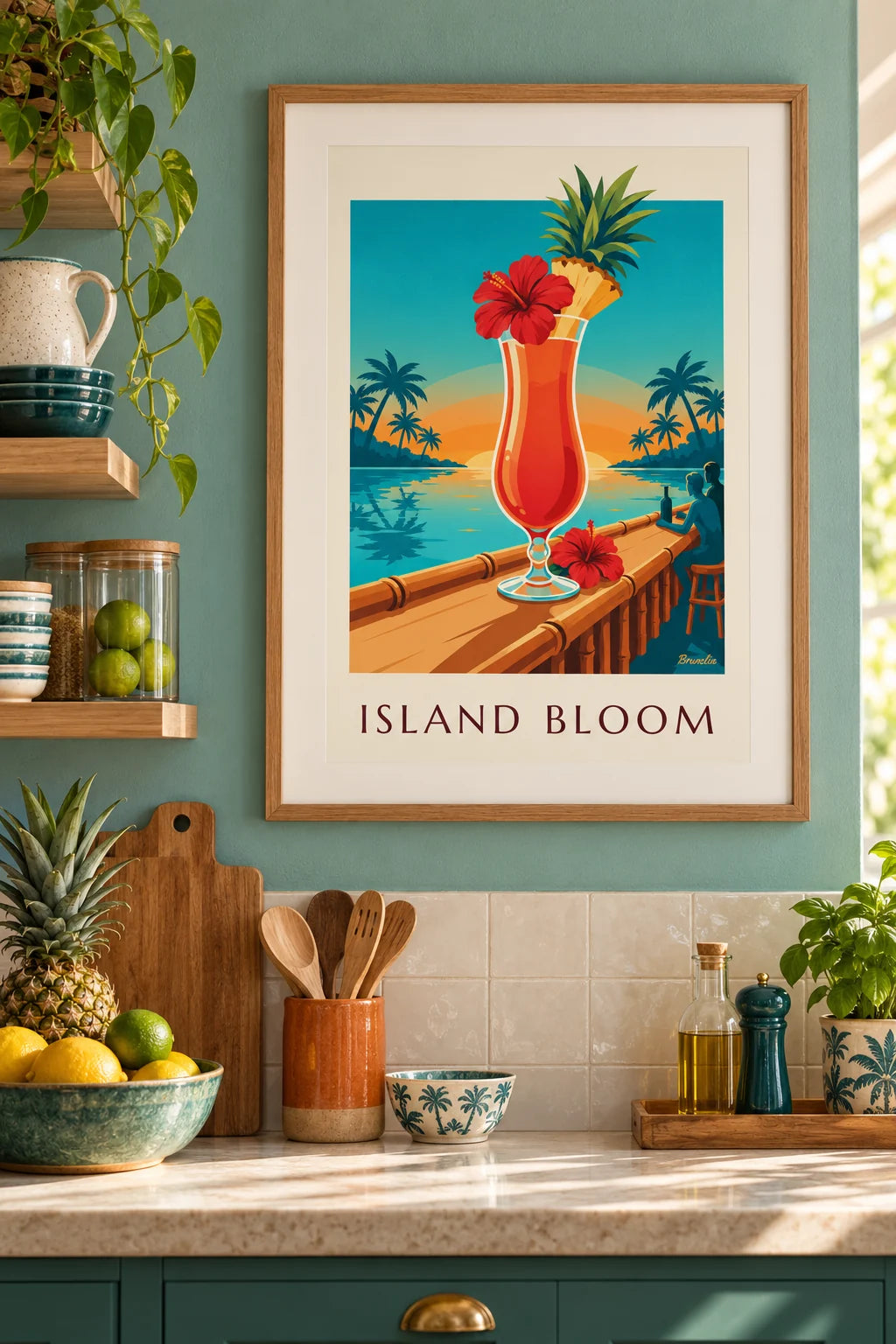 Hibiscus tropical cocktail on a beach bar poster on the wall