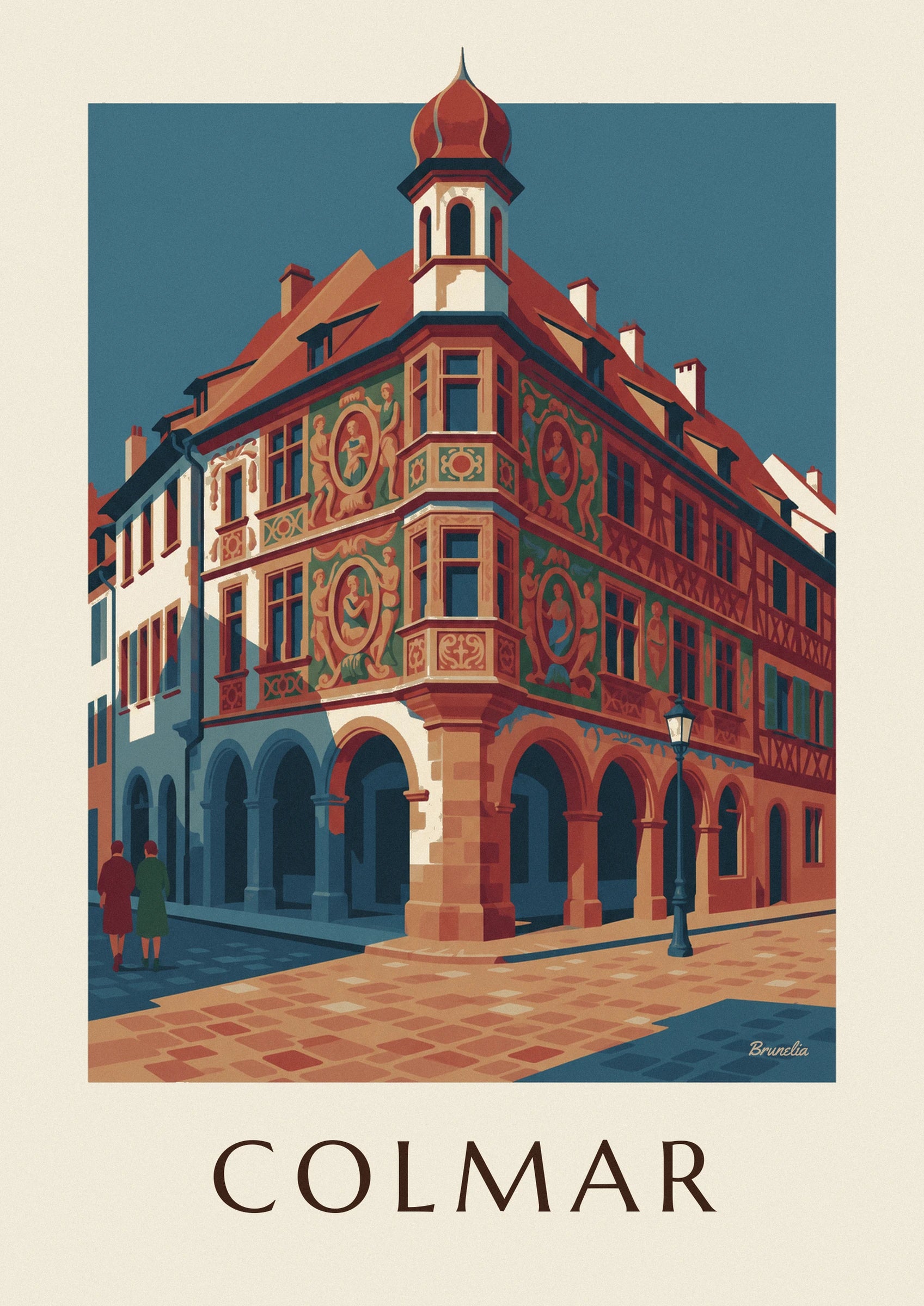 Affiche Maison Pfister et sa galerie de bois sculpté à Colmar : détail en gros plan