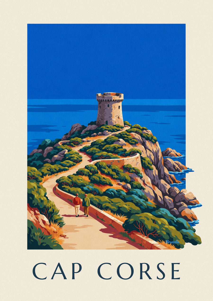 Poster torre genovese sulla costa di Capo Corso