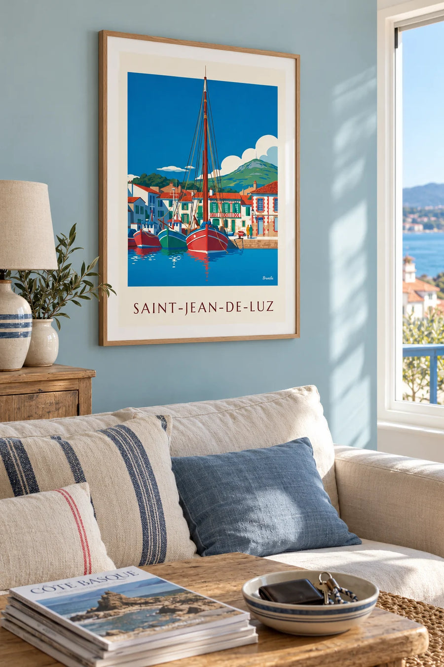 Poster del porto di pesca di Saint-Jean-de-Luz e della Rhune: incorniciato alla parete