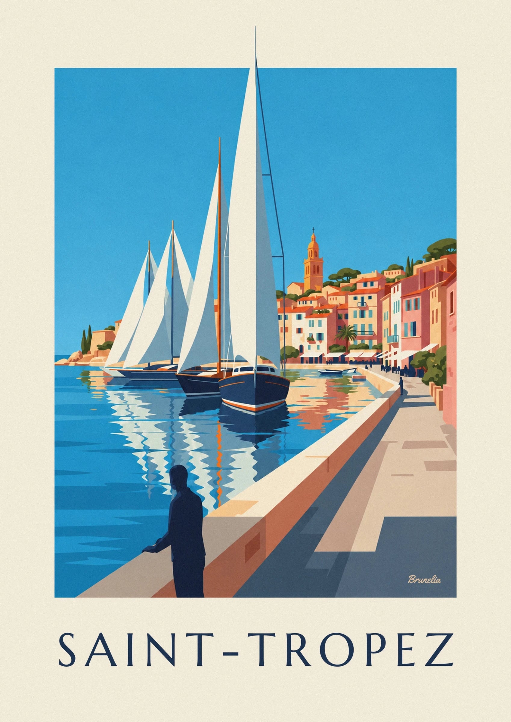 Les voiliers aux grandes voiles blanches et aux coques bleu marine dans la baie