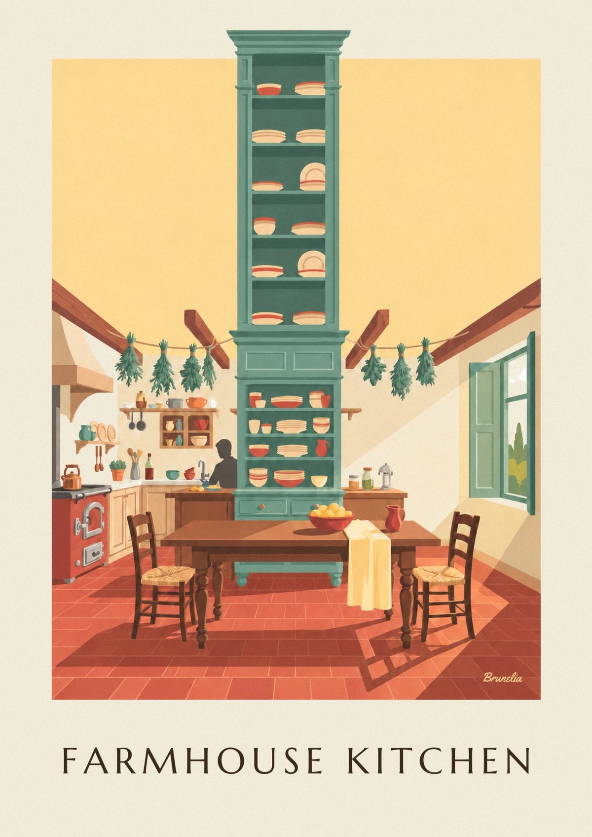 Affiche cuisine de campagne et sa grande table de ferme