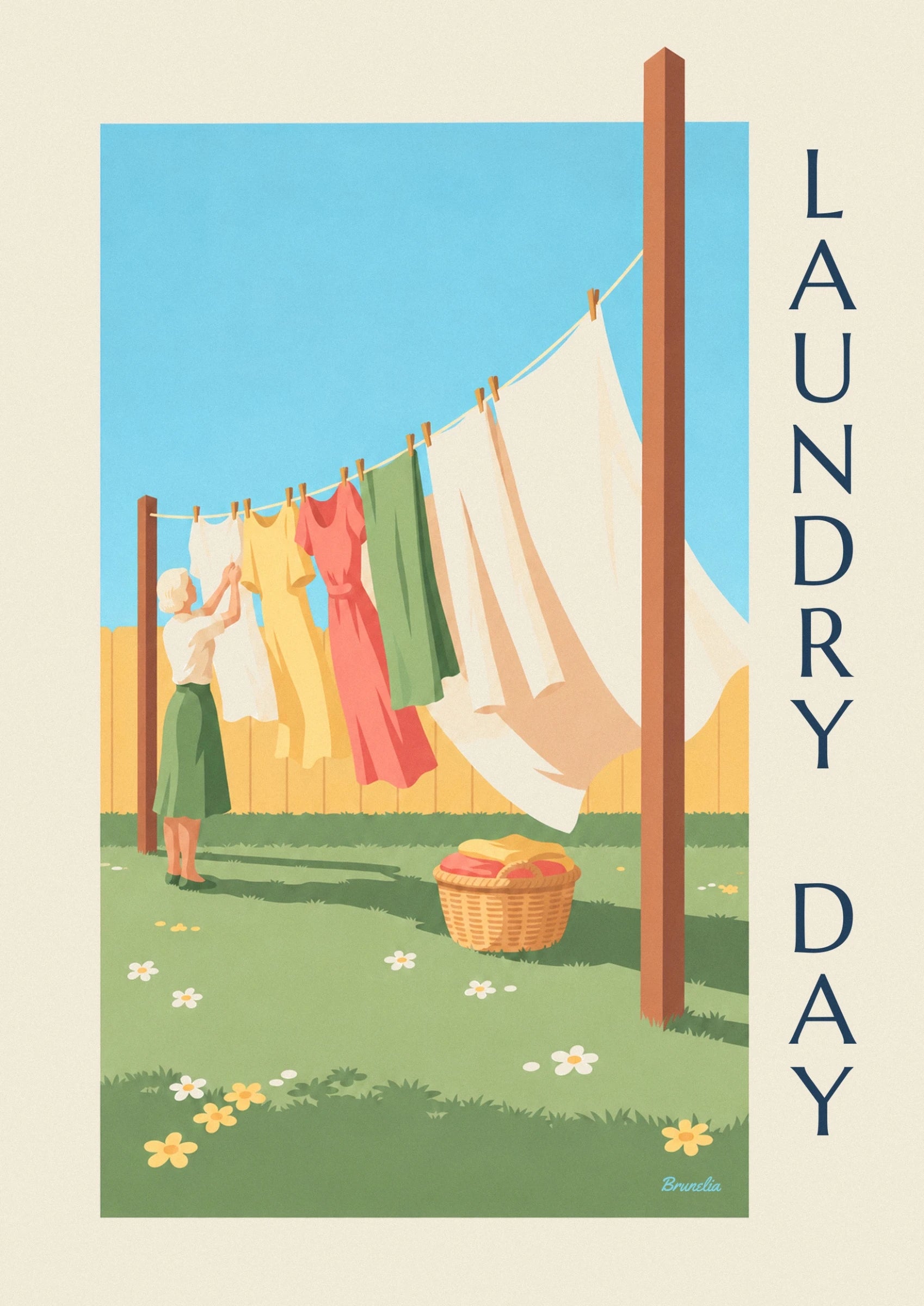 Les draps blancs gonflés par le vent, entre pinces à linge et poteau en bois