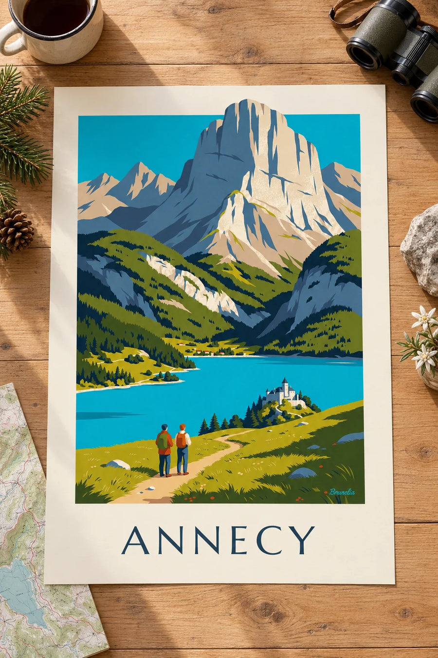 Affiche randonnée au-dessus du lac d'Annecy : posée sur une table