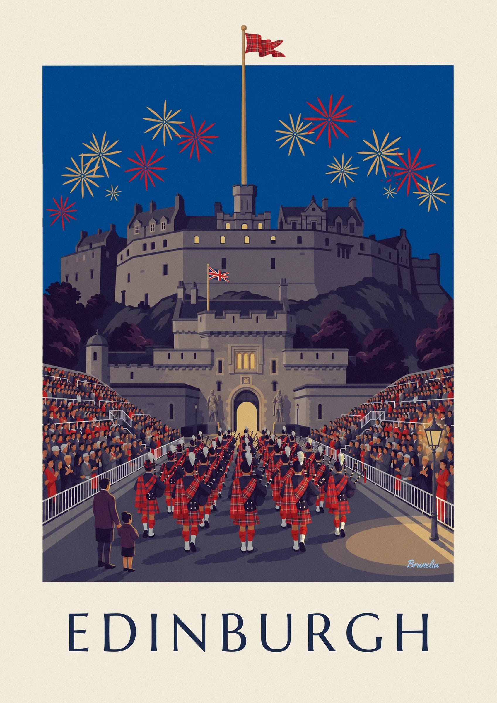 Poster Castello di Edimburgo e Military Tattoo di notte: dettaglio in primo piano