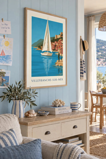 Poster barca a vela nella rada di Villefranche-sur-Mer: incorniciato alla parete