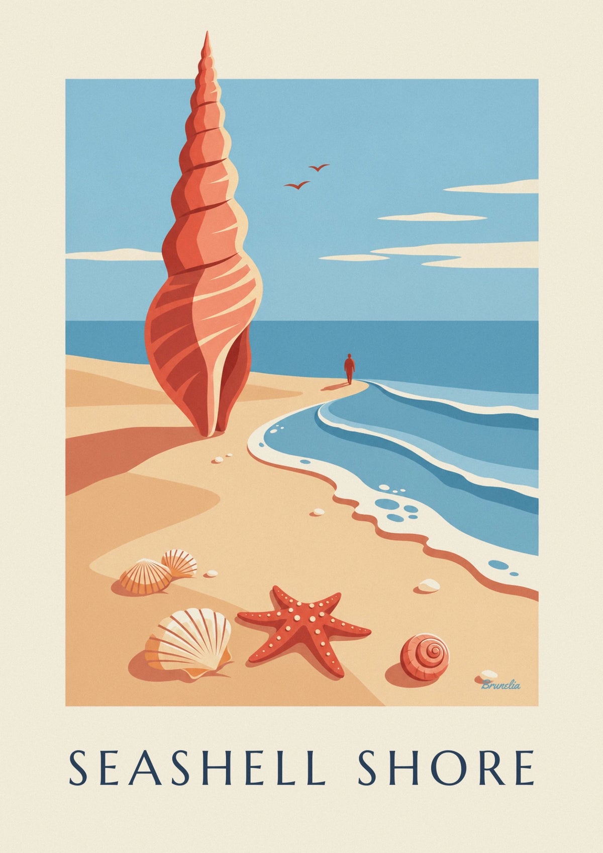 Starfish and seashells on the sand poster