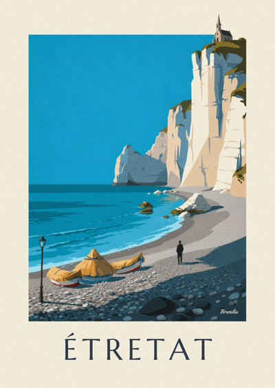 Poster Kieselstrand und Caloges von Étretat unter der Falaise d'Amont: das ganze Poster