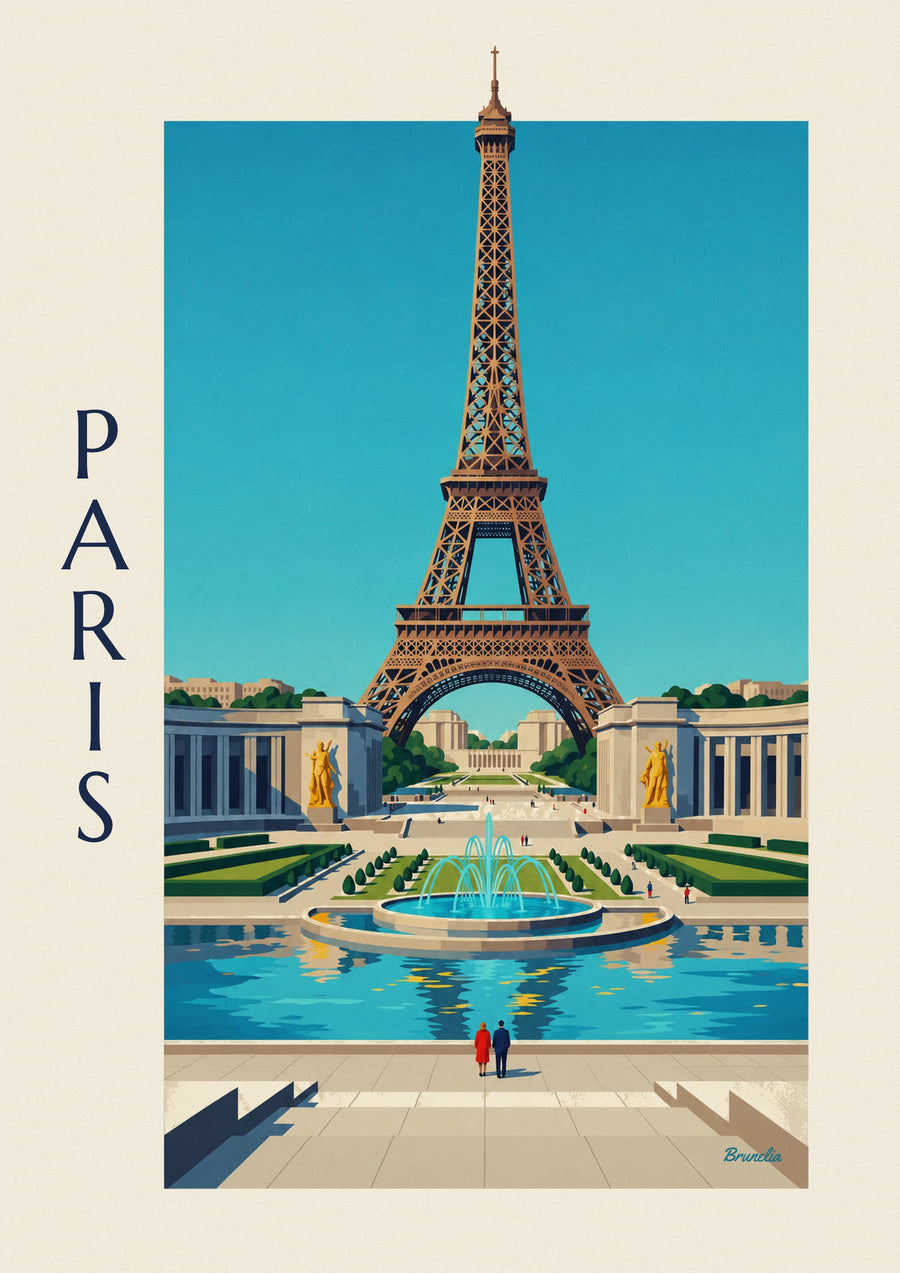 Poster Palais de Chaillot und Trocadéro-Brunnen in Paris