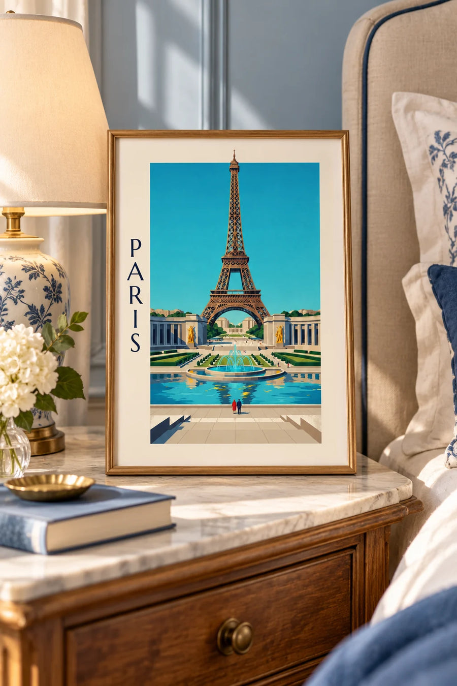 Affiche palais de Chaillot et fontaines du Trocadéro à Paris : petit format A4 encadré