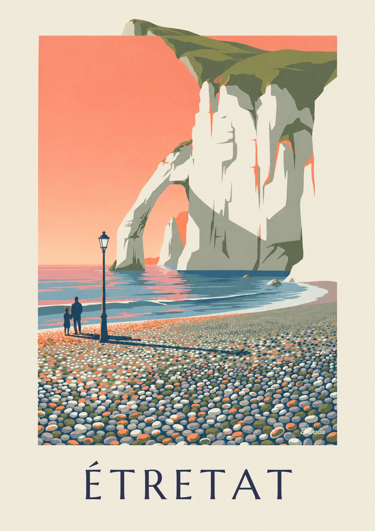 Poster delle bianche scogliere di Étretat al tramonto