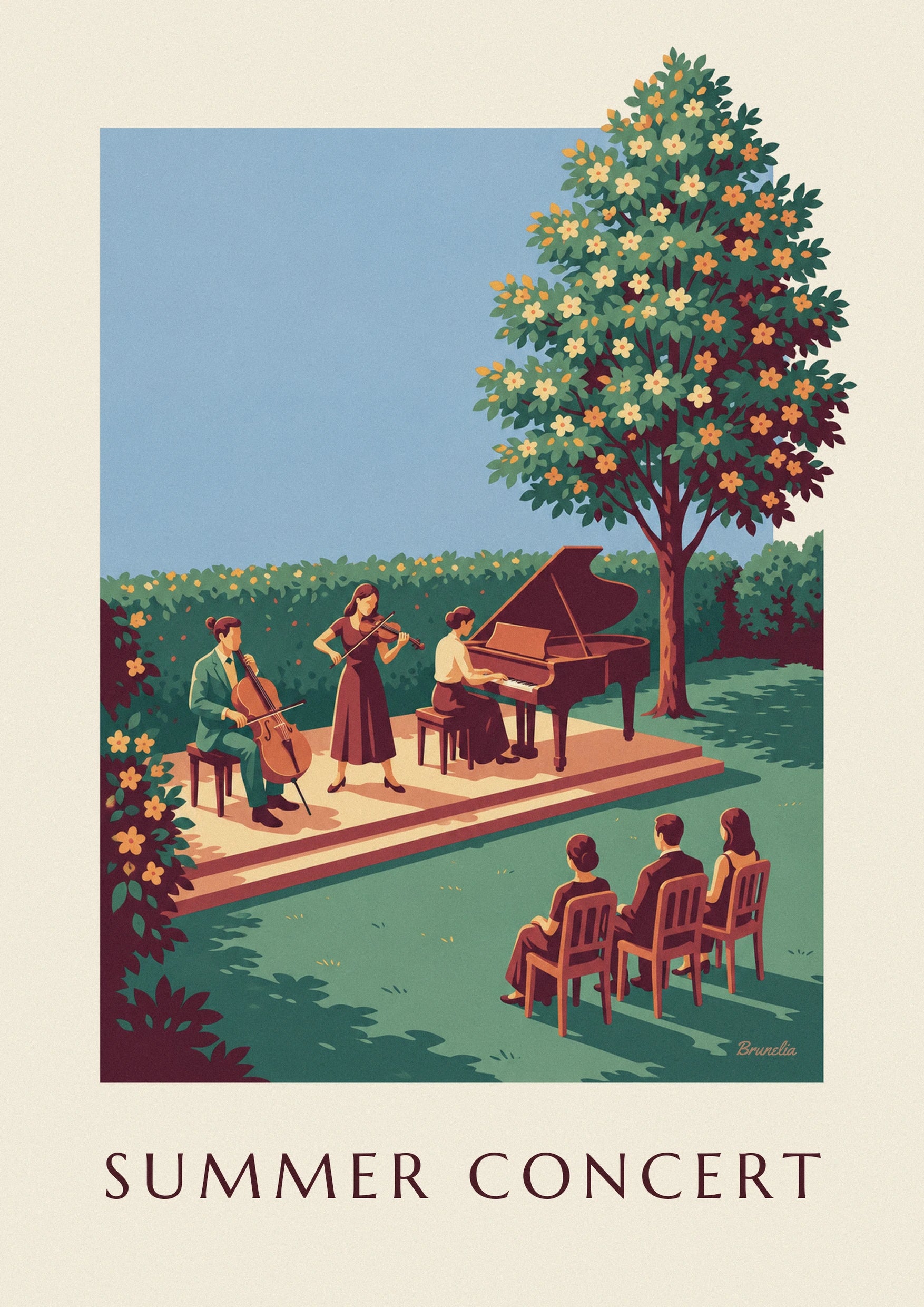 Poster Klassik-Trio bei einem Sommerkonzert unter freiem Himmel: Detail in Nahaufnahme