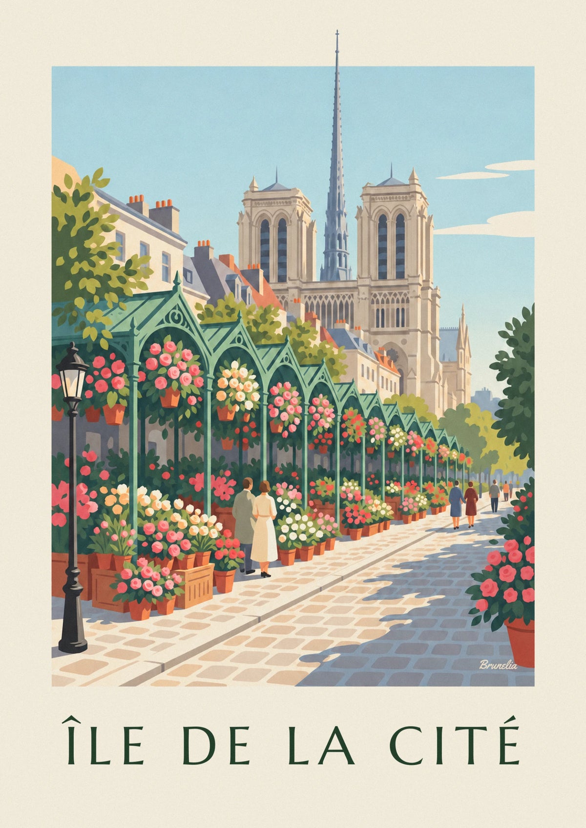 Île de la Cité flower market and Notre-Dame poster