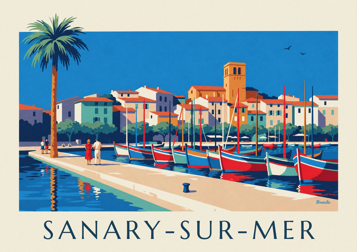 Colorful pointu boats in Sanary-sur-Mer harbor poster